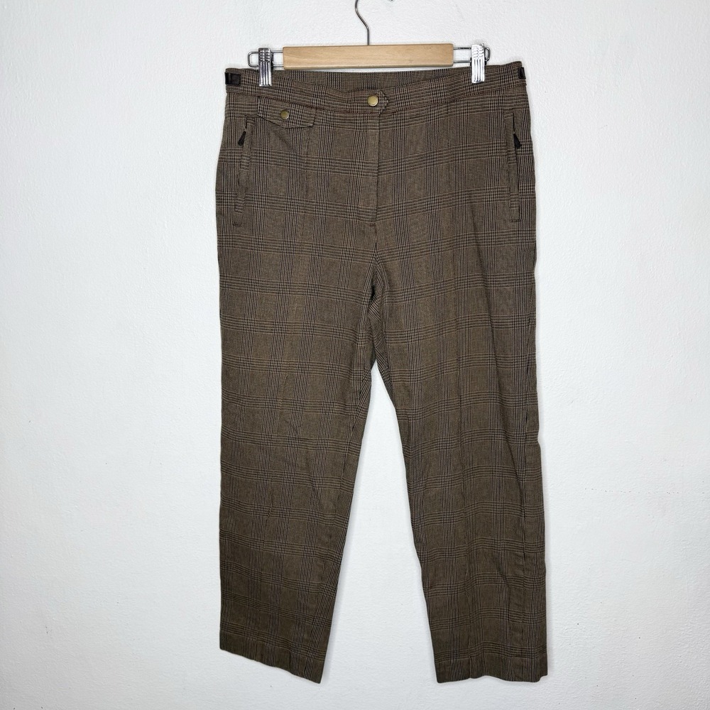 Lauren Ralph Lauren‎ Brown Houndstooth Plaid Old Money Pants Womens 12 Petite